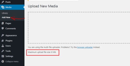 upload media 1 Cara Meningkatkan Ukuran Upload Maximum File Media di WordPress