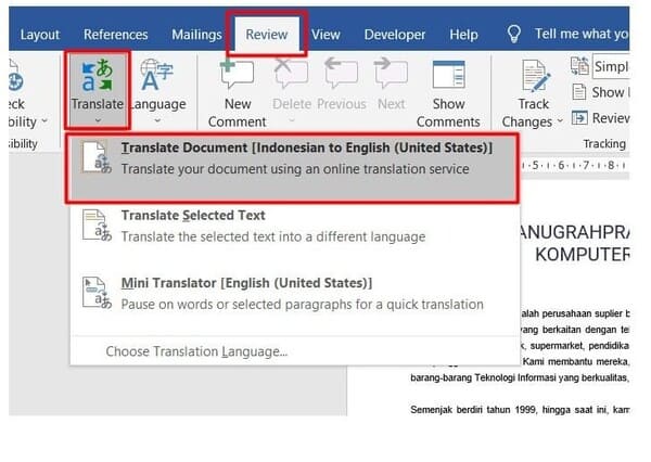 Cara Translate Dokumen Lewat Microsoft Word2 Cara Melakukan Translate Menggunakan Microsoft Word