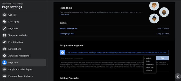 setting page roles on facebook Cara Menambahkan Admin ke Halaman Facebook Lewat Browser atau HP